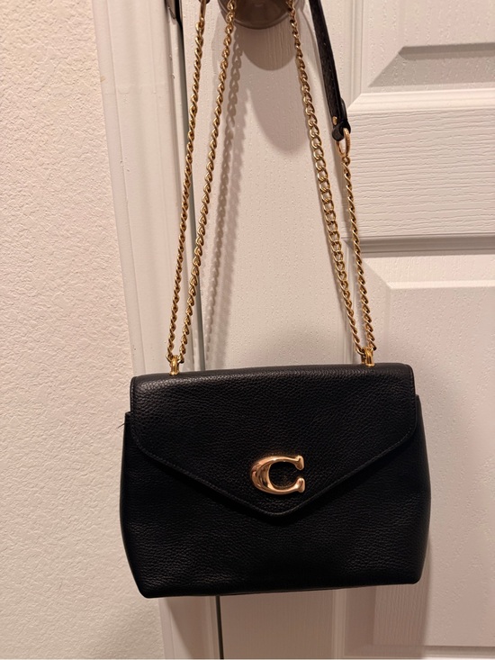 Coach Handbags - Coach Black Pebbled Leather Crossbody with Gold 'C' and Chain Strap